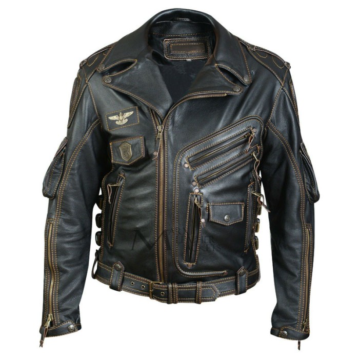 Men Moto Cow Hide Motorcycle Real Leather Jacket C130 