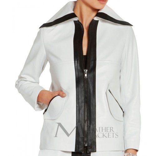 White and Black Leather Jacket For Women