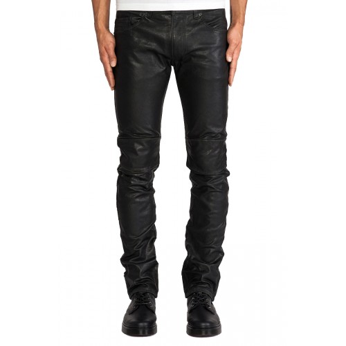 Mens Lambskin Leather Pants With Knee Patches