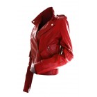 Marx Women Biker Slim Fit Red Leather Jacket