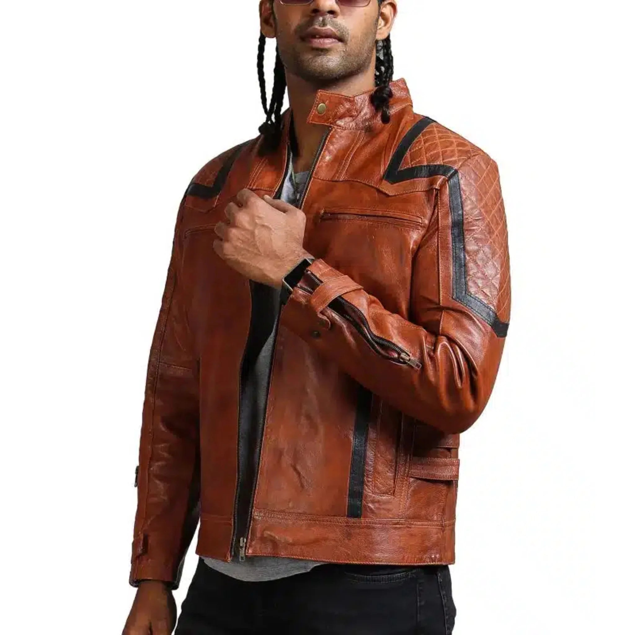 Designer Men Brown Waxed Leather Jacket