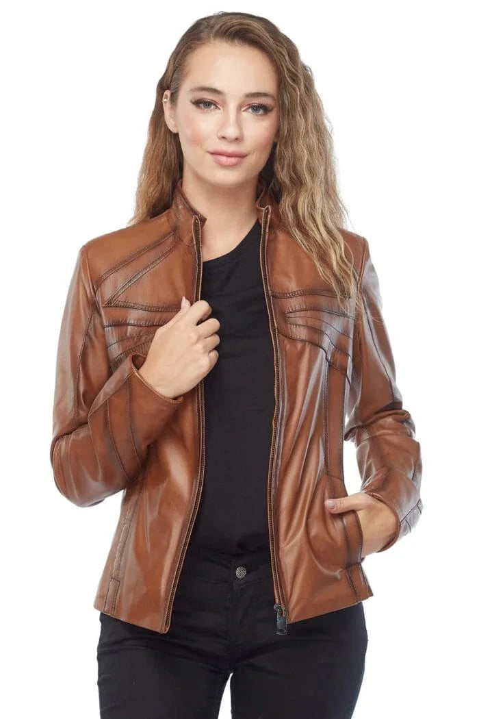 Rachel Grant Tan Brown Leather Jacket