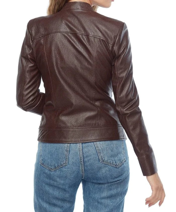 Amelia Women Real Leather Brown Jacket