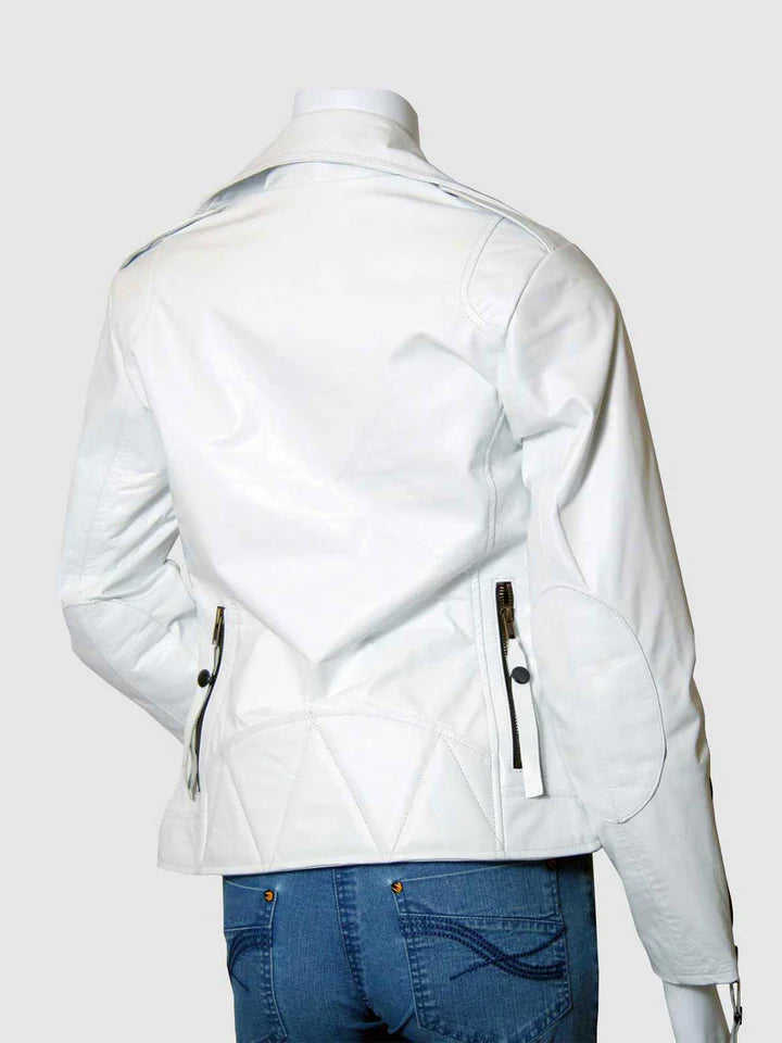 WHITE BIKER LEATHER MOTO JACKET