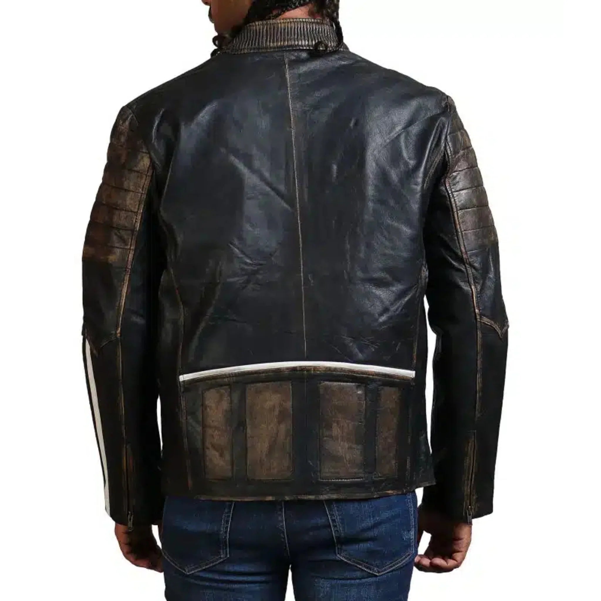 Designer Men Distressed Black Leather Jacket