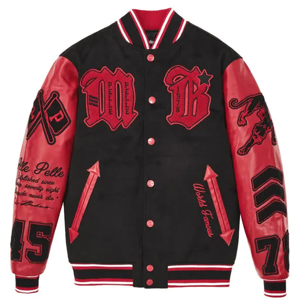 Pelle Pelle Black Red Varsity Wool Jacket