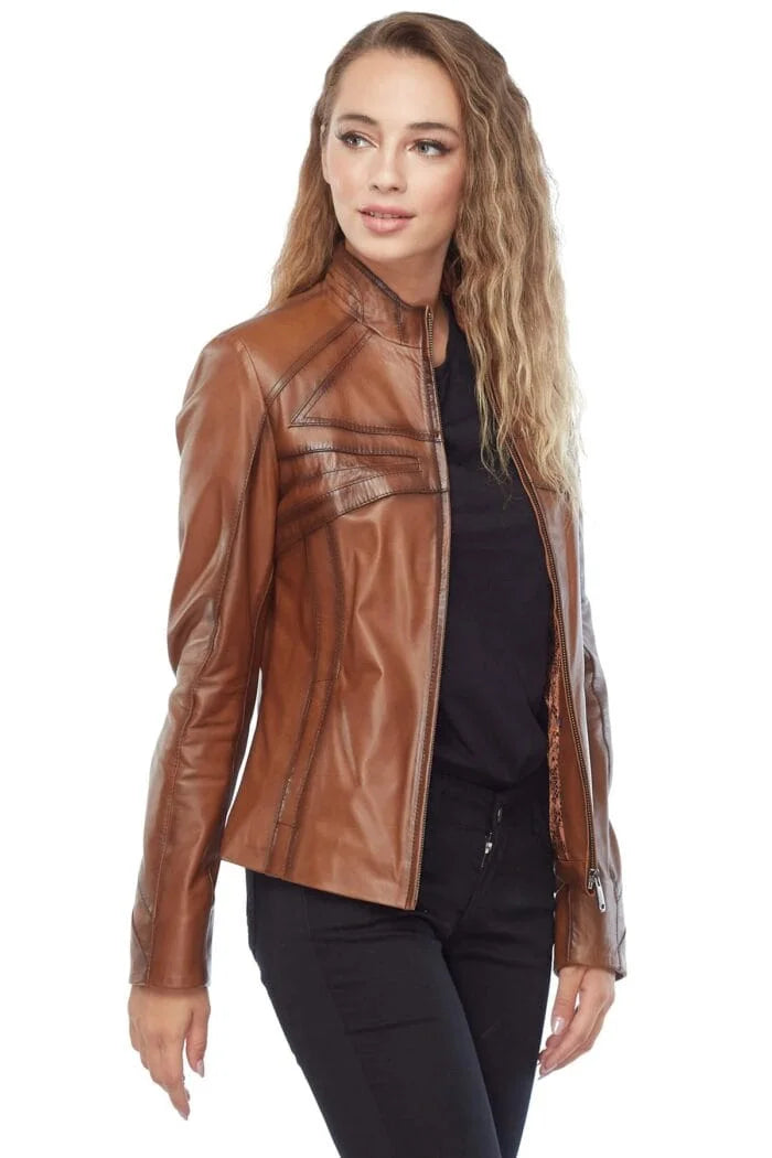 Rachel Grant Tan Brown Leather Jacket