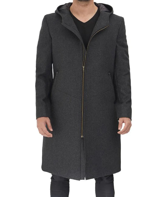 Men’s Classic Barry Grey Wool Coat With Hood