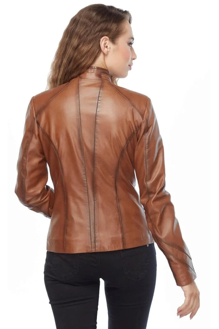 Rachel Grant Tan Brown Leather Jacket