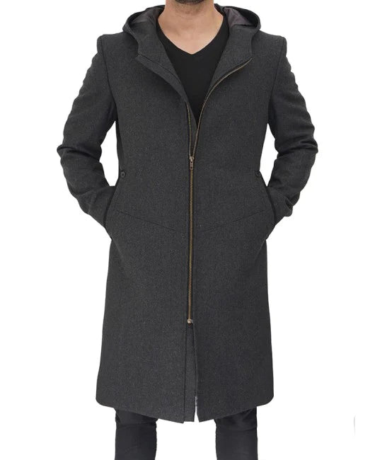 Men’s Classic Barry Grey Wool Coat With Hood