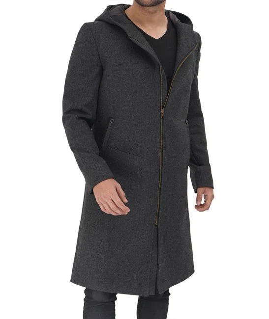 Men’s Classic Barry Grey Wool Coat With Hood