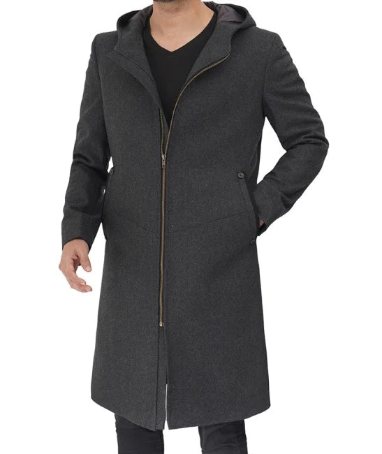 Men’s Classic Barry Grey Wool Coat With Hood