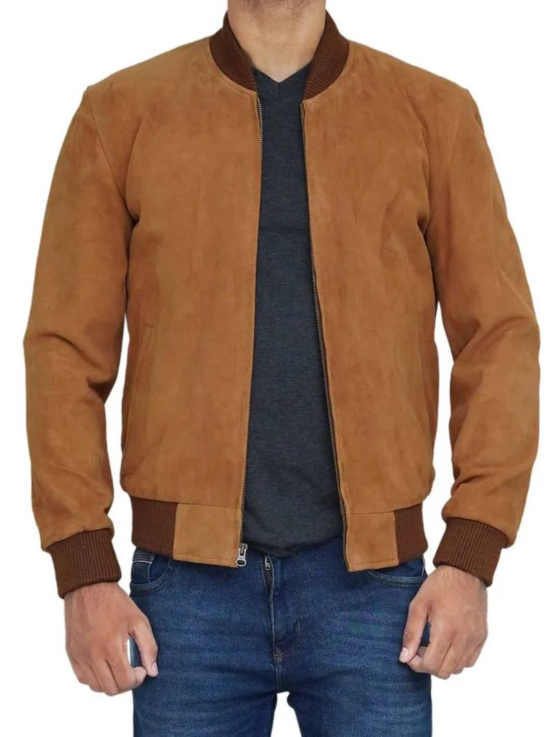 Adamsville Light Brown Bomber Suede Leather Jacket