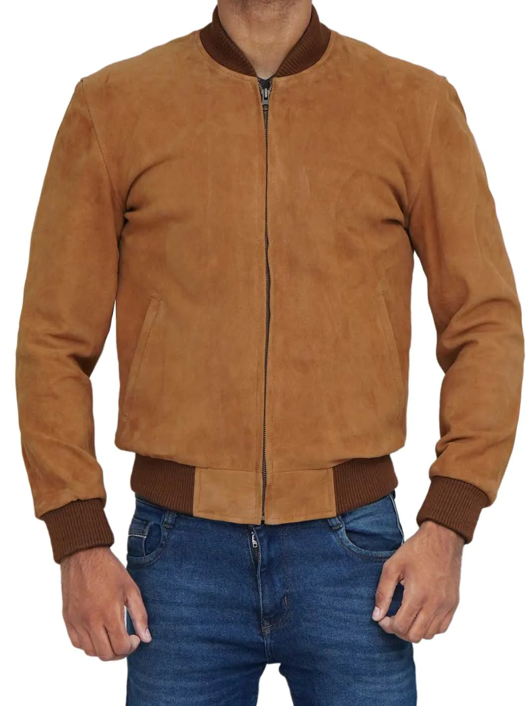 Adamsville Light Brown Bomber Suede Leather Jacket