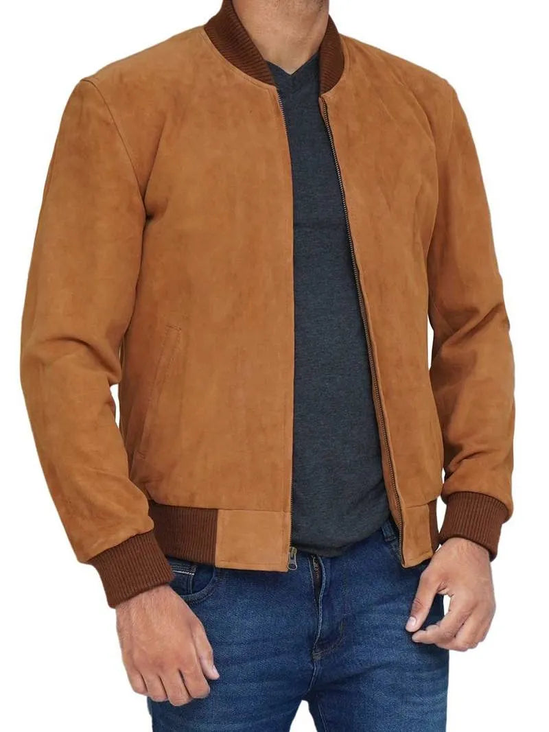 Adamsville Light Brown Bomber Suede Leather Jacket