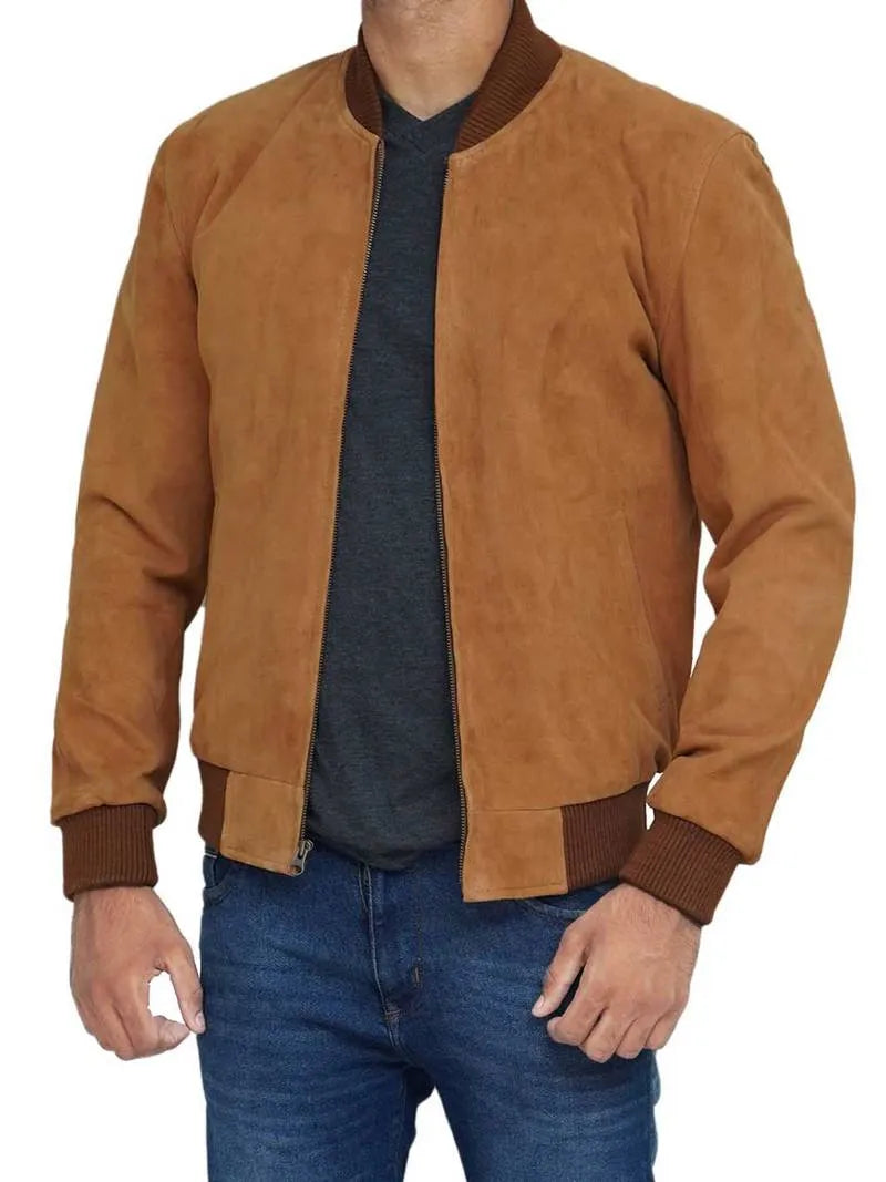 Adamsville Light Brown Bomber Suede Leather Jacket