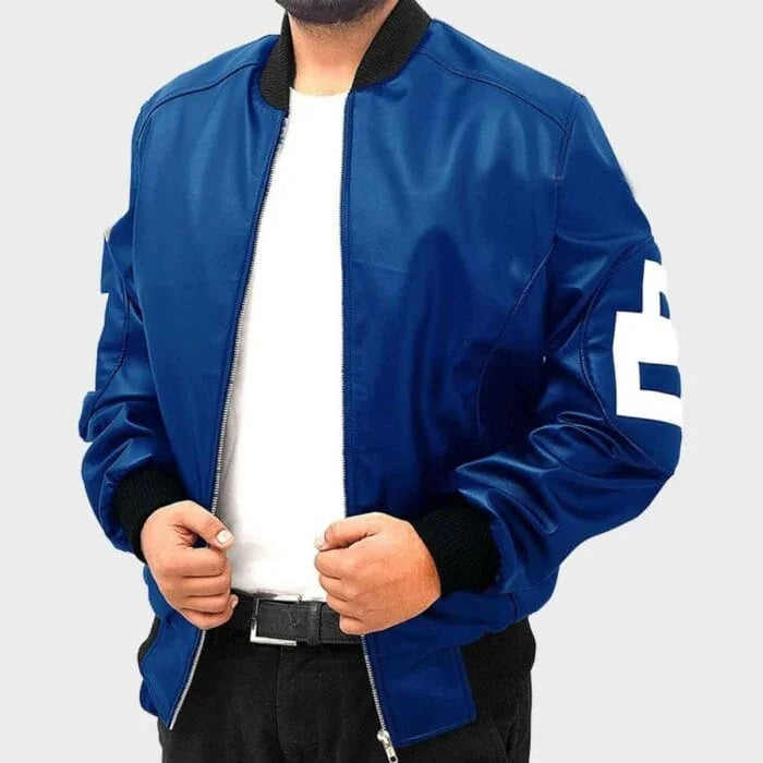 8 Ball Blue Leather Bomber Jacket