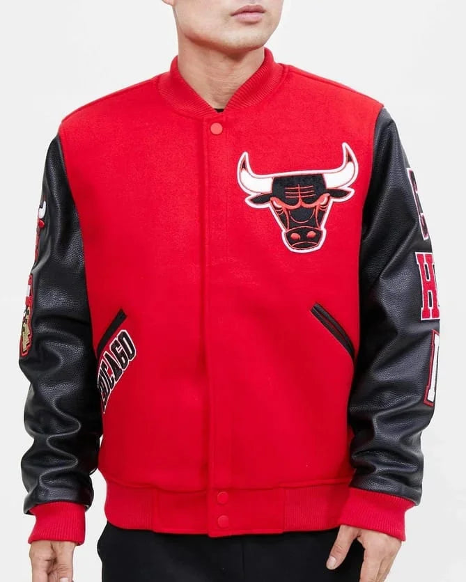 Chicago Bulls Varsity Logo Jacket with Leather Sleeves