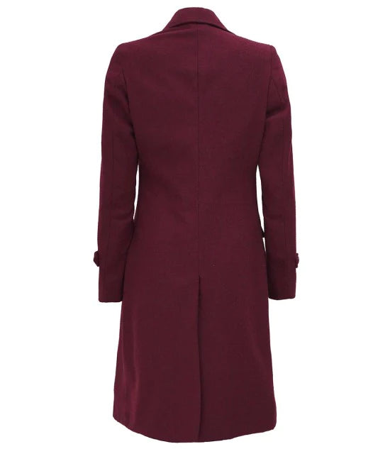 Women’s Double Breasted Maroon Wool Long Coat