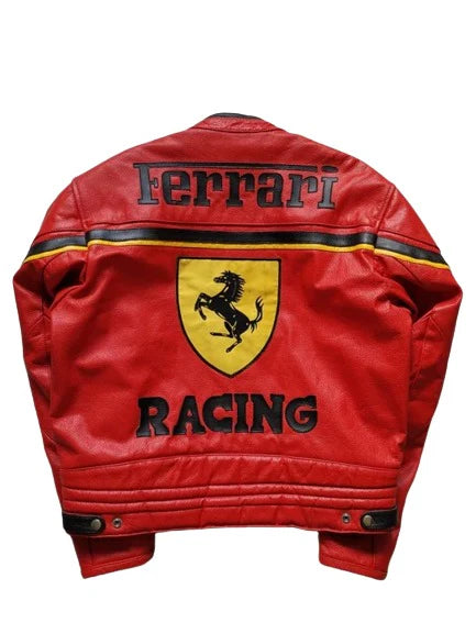 Red Ferrari Racing Biker Leather Jacket