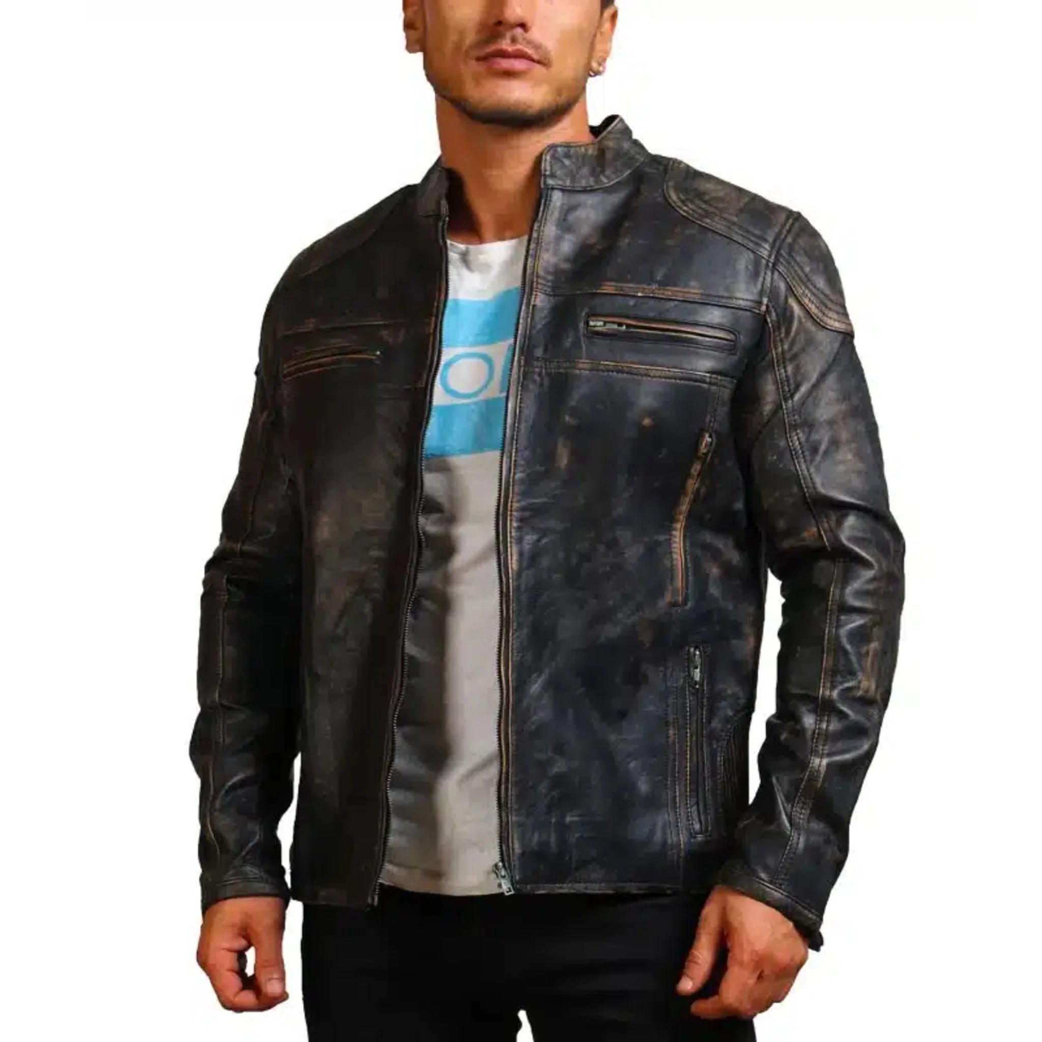 Men Black Motorcycle Leather Jacket