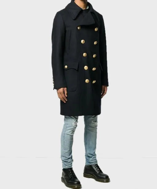 Men’s Blue Double Breasted Wool Coat