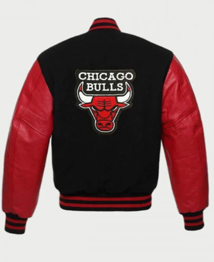 Men Letterman Chicago Bulls Wool Red & Black Jacket