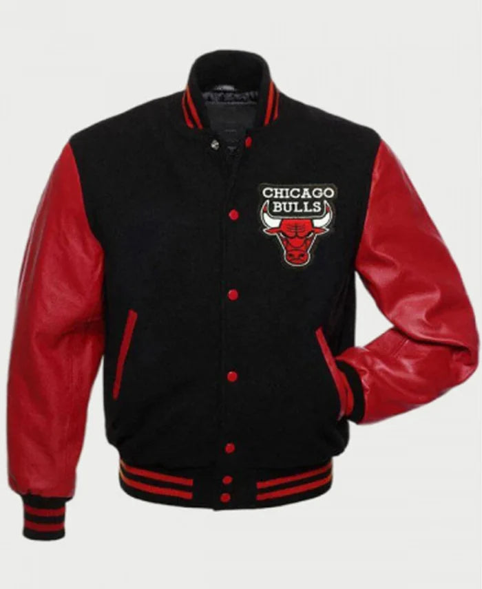 Men Letterman Chicago Bulls Wool Red & Black Jacket