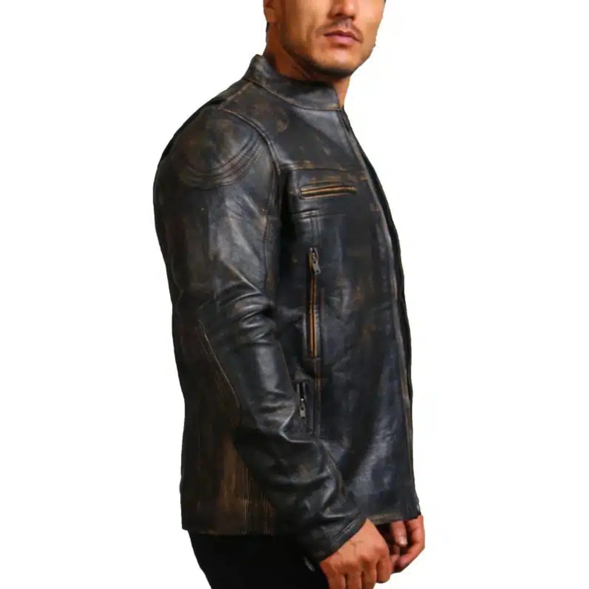 Men Black Motorcycle Leather Jacket