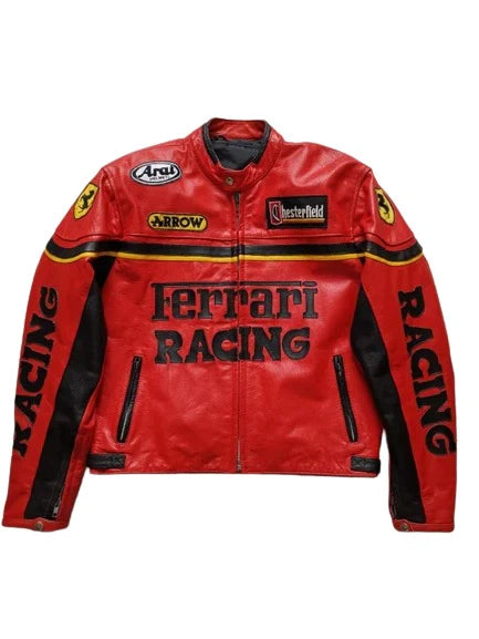 Red Ferrari Racing Biker Leather Jacket