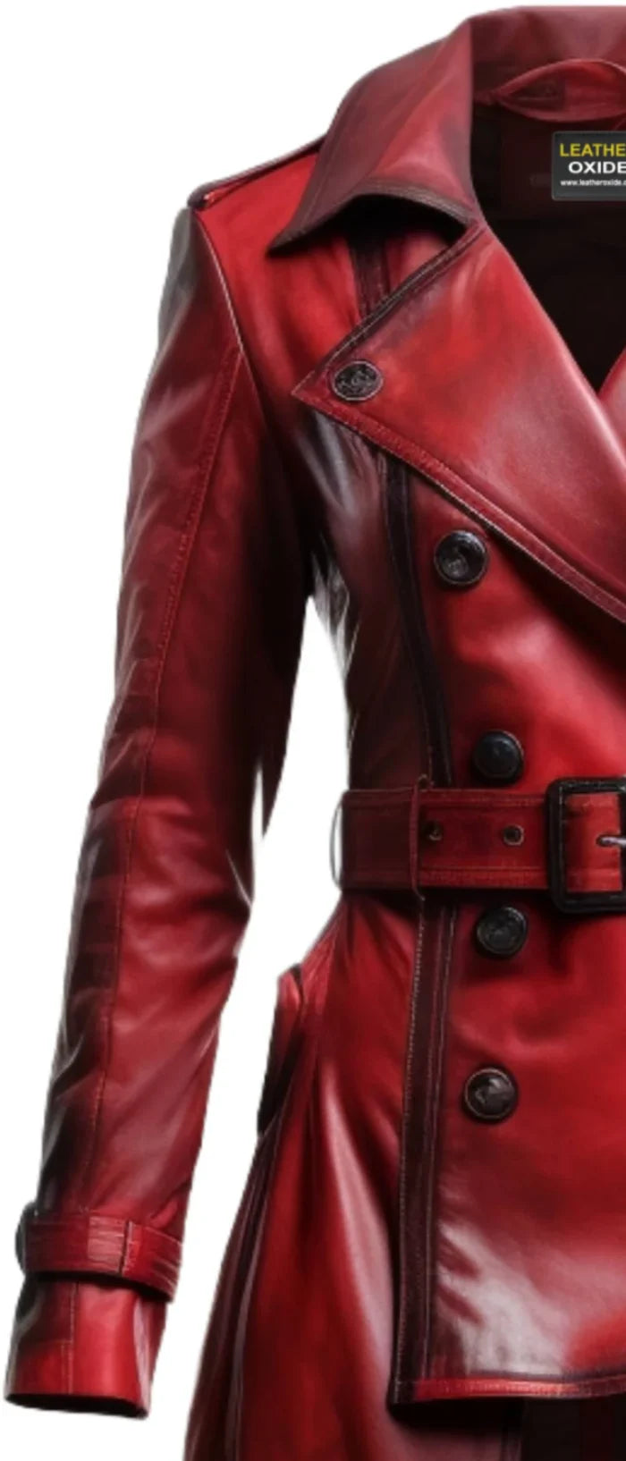 Women’s Distressed Red Leather Long Coat