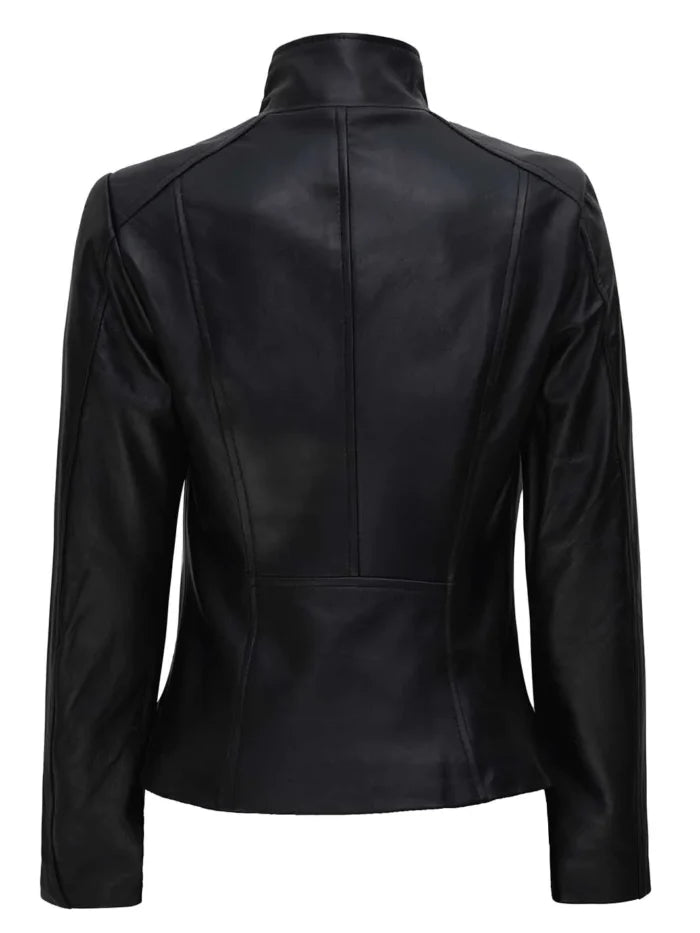 Arezzo Black Asymmetrical Leather Jacket for Women