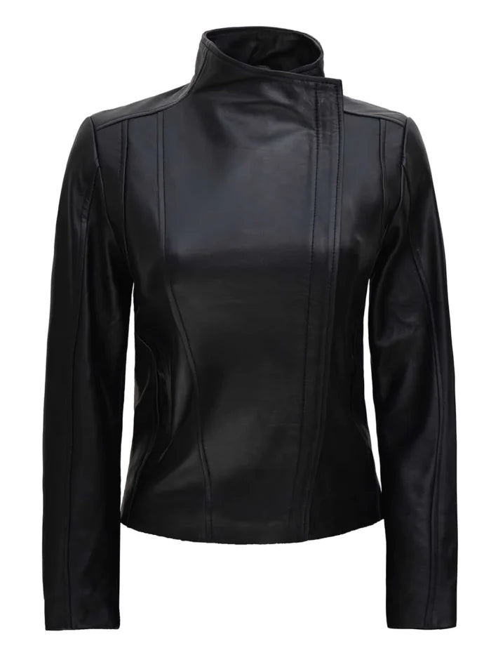 Arezzo Black Asymmetrical Leather Jacket for Women