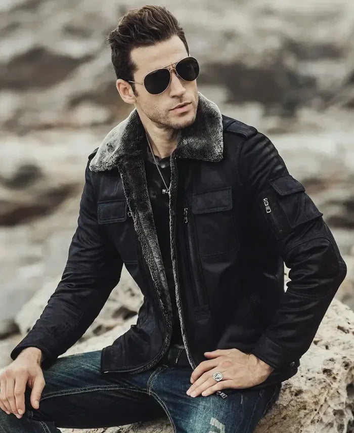 Aurora Mens Black Sheepskin Leather Jacket