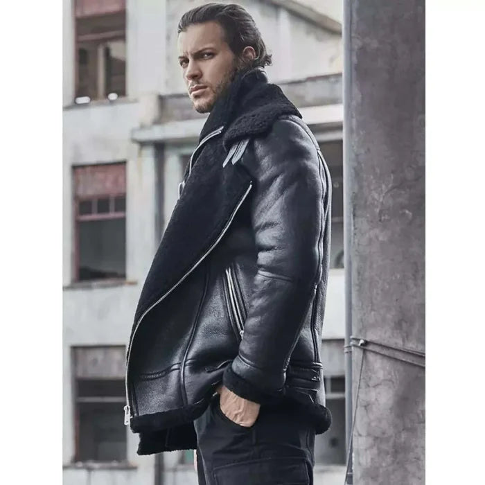 B3 Classic Bomber Shearling Motorcycle Jacket