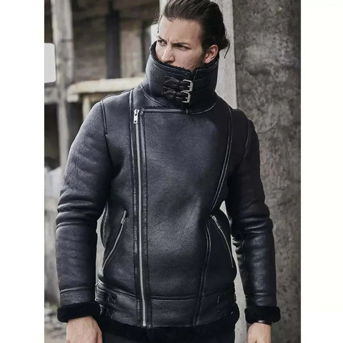 B3 Classic Bomber Shearling Motorcycle Jacket