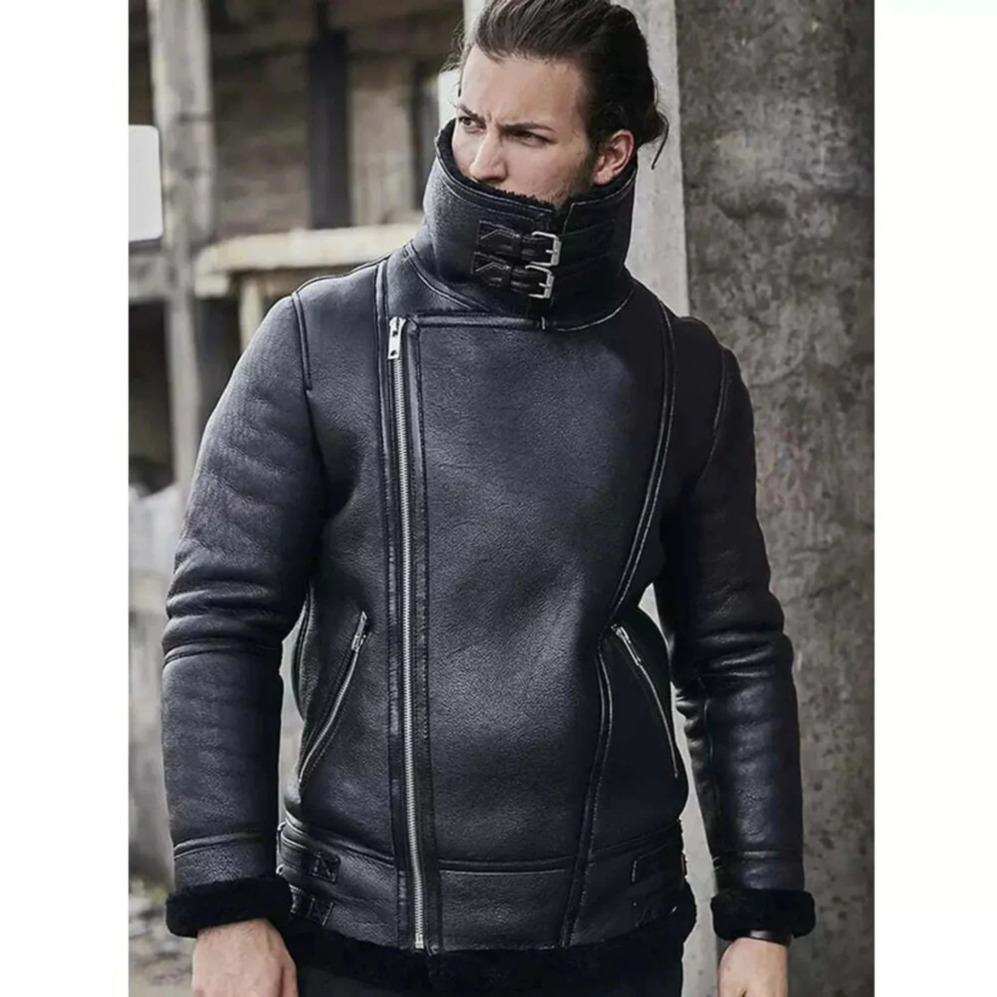 B3 Classic Bomber Shearling Sheepskin Motorcycle Leather Jacket