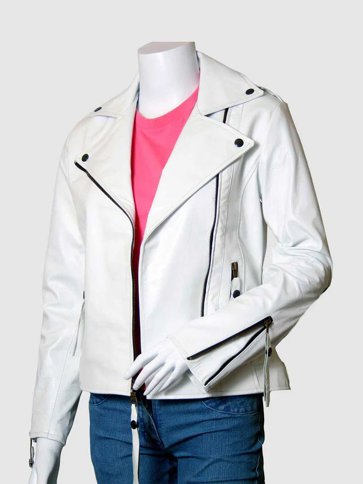 WHITE BIKER LEATHER MOTO JACKET