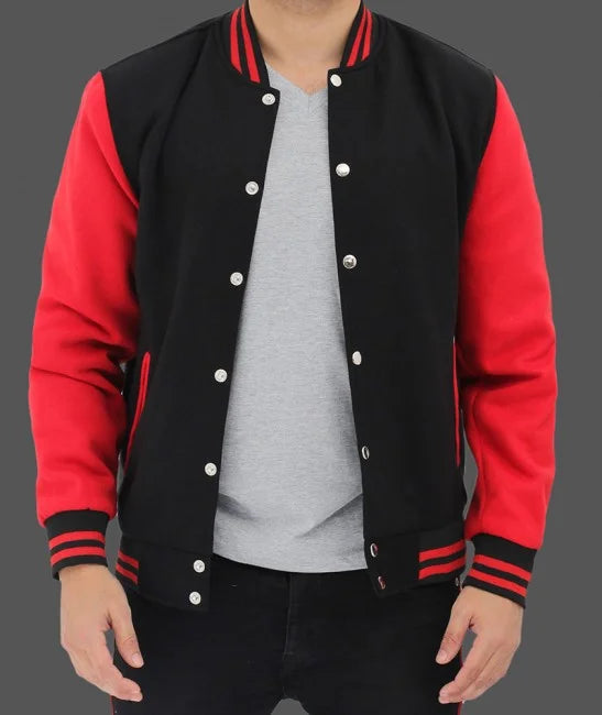 Men Baseball Red and Black Varsity Jacket