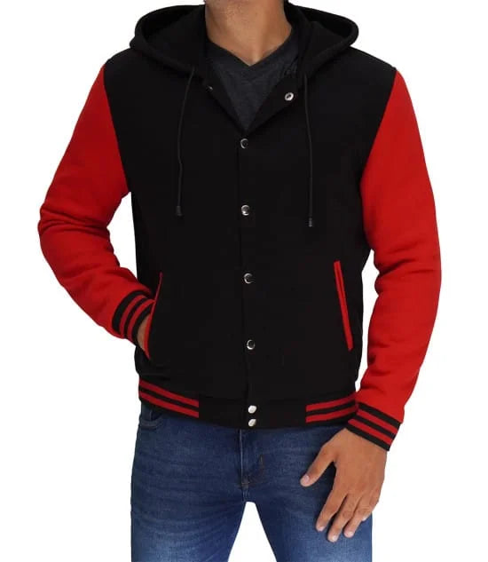 Salerno Baseball Hooded Red and Black Varsity Jacket