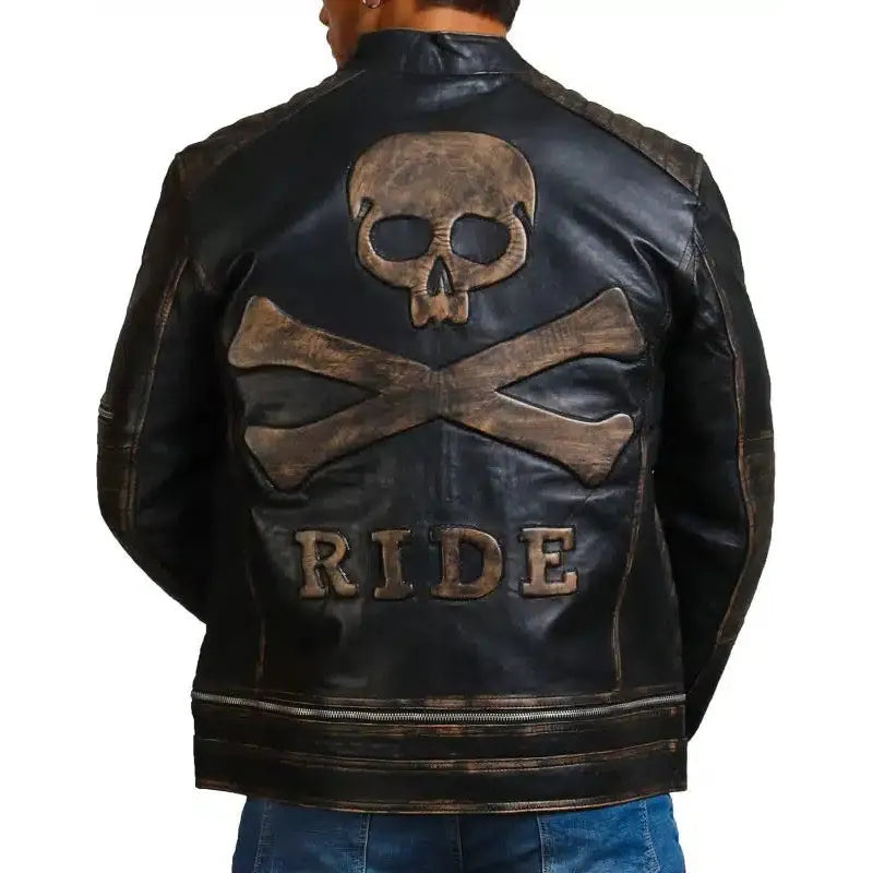 Gothic Skull and Crossbones Biker Jacket