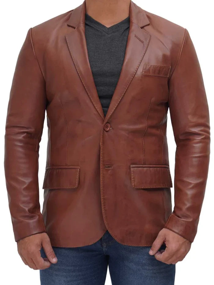 Brandon Men’s Tan Real Leather Blazer