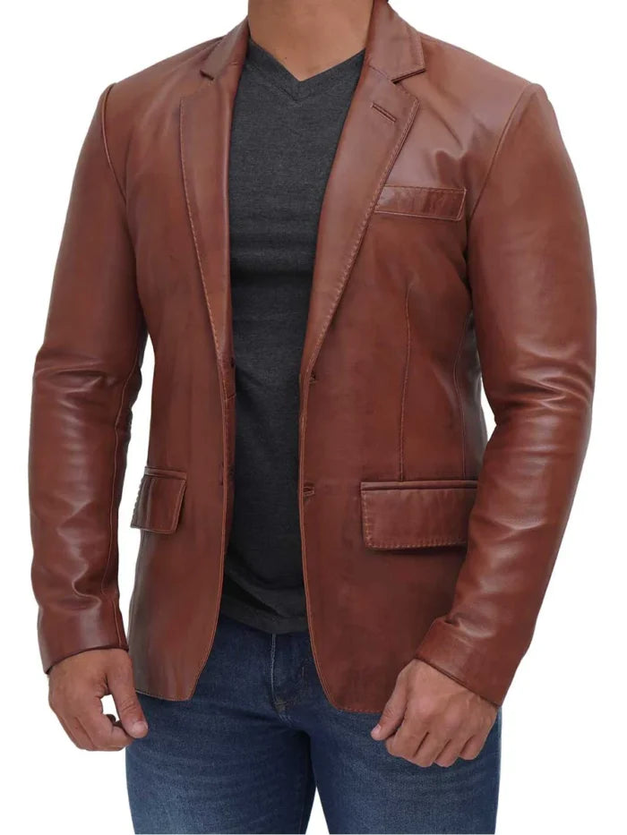 Brandon Men’s Tan Real Leather Blazer