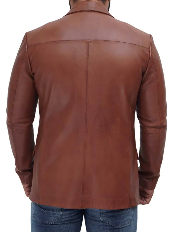 Brandon Men’s Tan Real Leather Blazer