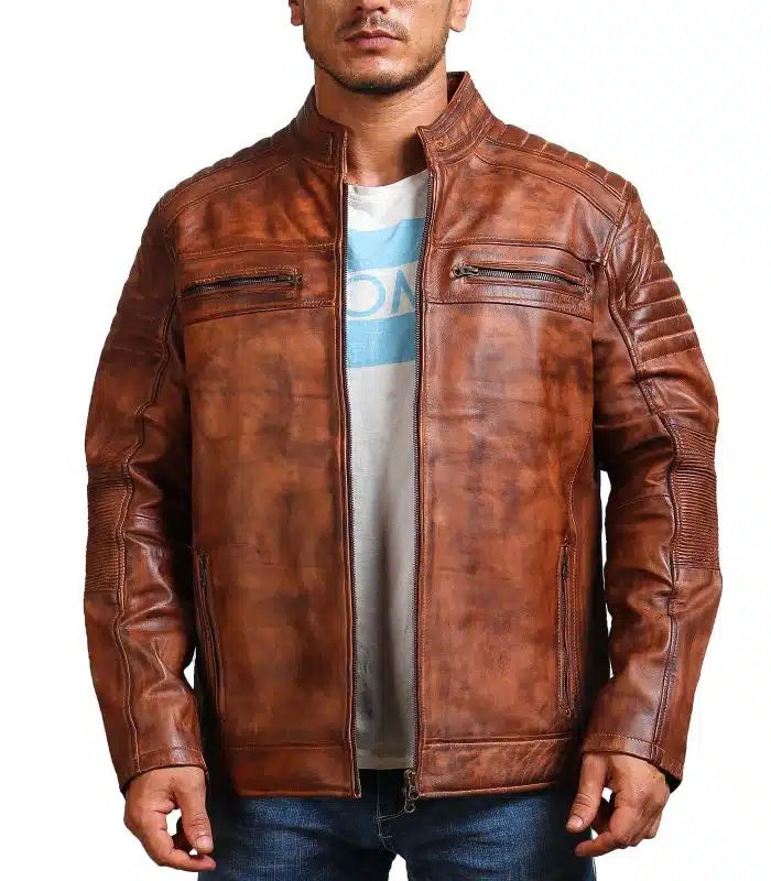 Cafe Racer Vintage Brown Cowhide Motorcycle Jacket