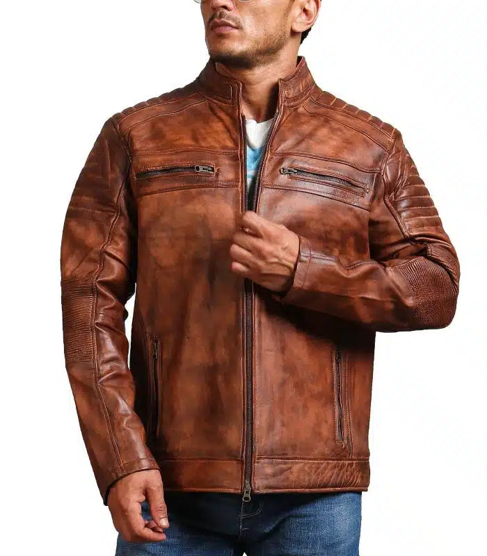 Cafe Racer Vintage Brown Cowhide Motorcycle Jacket