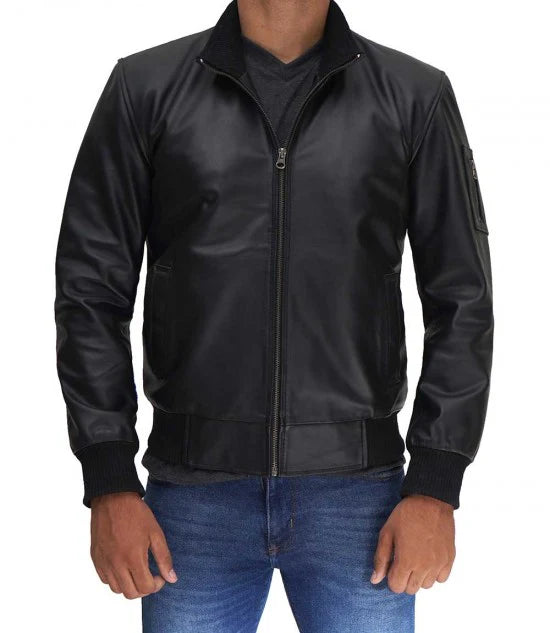 Clark Bomber Black Cowhide Leather Jacket