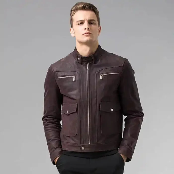 Dark Maroon Leather Jacket For Men