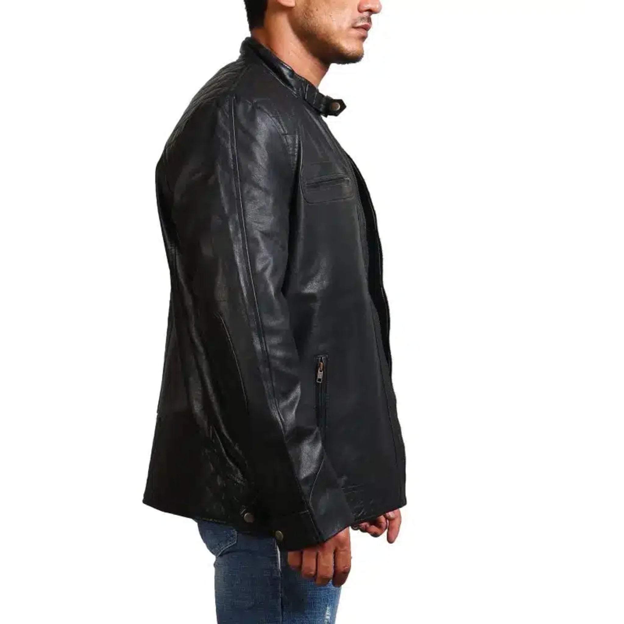 Garcia Men Cafe Racer Black Leather Jacket