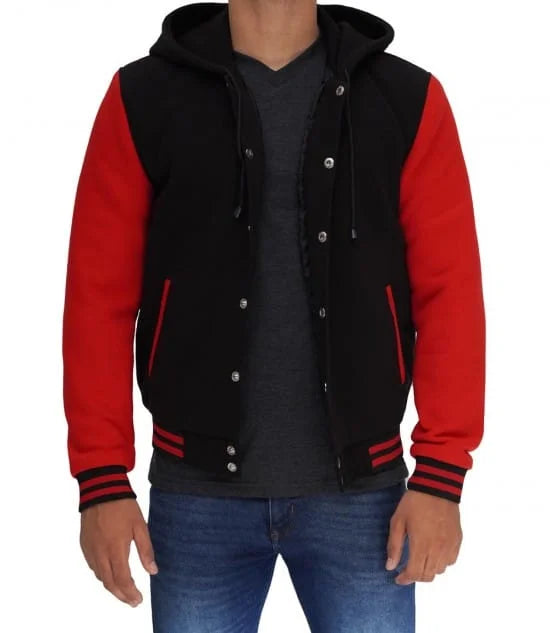 Salerno Baseball Hooded Red and Black Varsity Jacket